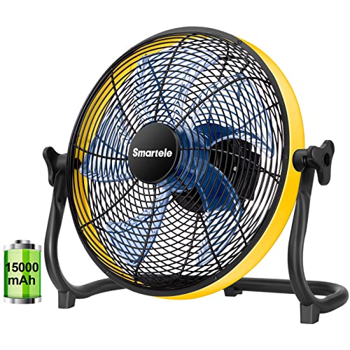 Smartele 16“ Rechargeable Floor Fan,Up to 30 Hours Outdoor Fan,15000mAh Battery Powered Fan for Garage Industrial Camping Car Travel Hurricane 16Inch