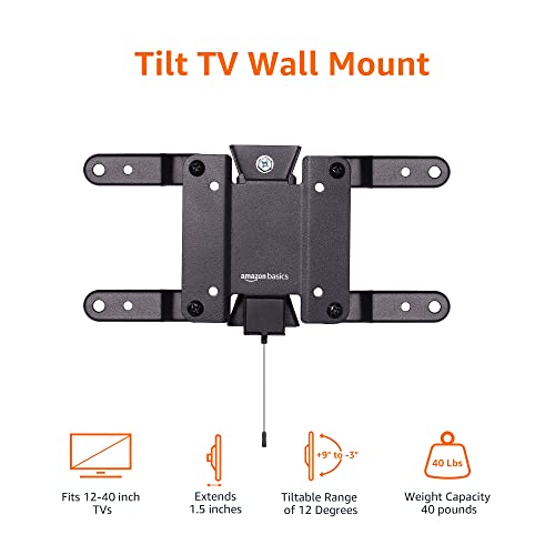 Amazon Basics Tilt TV Wall Mount fits 12-Inch to 40-Inch TVs and VESA 200x200, Black