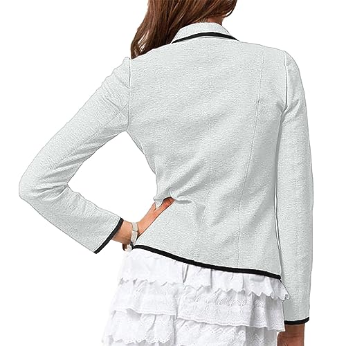 Hemlock Women Slim Blazer Jacket Lapel Open Front Cardigan Coat Solid Color Work Blazers Suit Jackets White