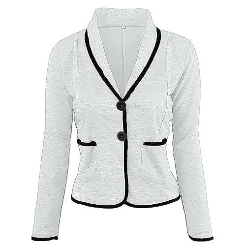 Hemlock Women Slim Blazer Jacket Lapel Open Front Cardigan Coat Solid Color Work Blazers Suit Jackets White