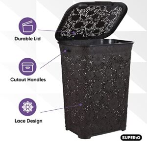 Superio Laundry Hamper with Lid Lace Design 50 Liter Brown, 2 Pack Laundry Hamper Basket with Cutout Handles, Rectangular Shape Modern Style Bin -Dirty Cloths Storage