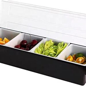 xiyeam 4 Tray Bar Top Food Condiment Dispenser Container with Lid, Plastic Garnish Station for Fruit, Veggie, Salad - Ice Cooled Topping Organizer for Home Restaurant Supplies & Serving