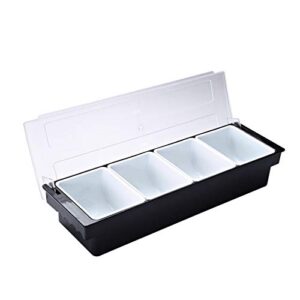 xiyeam 4 Tray Bar Top Food Condiment Dispenser Container with Lid, Plastic Garnish Station for Fruit, Veggie, Salad - Ice Cooled Topping Organizer for Home Restaurant Supplies & Serving