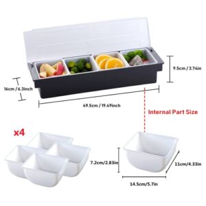 xiyeam 4 Tray Bar Top Food Condiment Dispenser Container with Lid, Plastic Garnish Station for Fruit, Veggie, Salad - Ice Cooled Topping Organizer for Home Restaurant Supplies & Serving