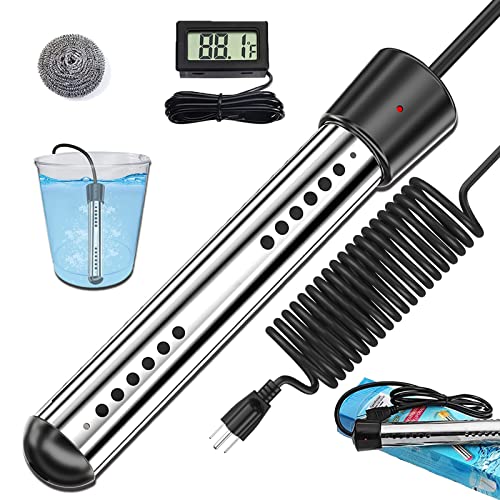 Immersion Water Heater, Bucket Water Heater, Submersible Water Heater 304 Stainless Steel Guard, Pool Heaters for Boiling Bath Water to Heat 5 Gallons of Water in Minutes-U.S Standard