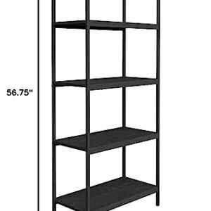 Lavish Home 5-Tier Bookshelf - Open Industrial Style Etagere Wooden Shelving Unit - Rustic Decoration for Storage and Display (Black Woodgrain)