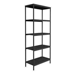 lavish home 5-tier bookshelf - open industrial style etagere wooden shelving unit - rustic decoration for storage and display (black woodgrain)