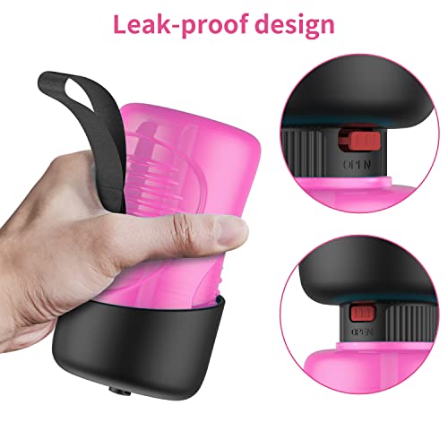 Portable Dog Water Bottle Foldable Pet Water Bottle for Dog with Water Stop Valve Puppy Travel Walking Hiking Water Bottle Leak Proof Pet Water Dispenser Lightweight & Convenient for Outdoor-Pink 18Oz