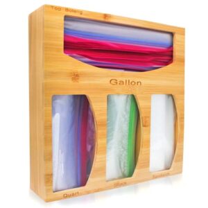 top boleng bamboo plastic ziplock bag organizer storage for a kitchen drawer and kitchen organization, compatible with most ziplock sandwich and snack variety bags