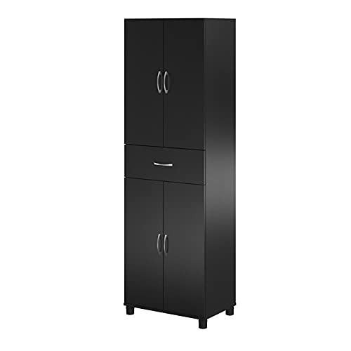 Pemberly Row Mid-Centruy Storage Cabinet with Drawer in Black