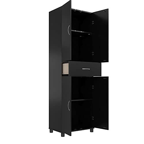 Pemberly Row Mid-Centruy Storage Cabinet with Drawer in Black