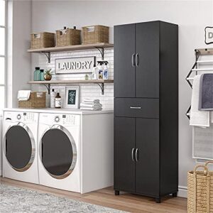 Pemberly Row Mid-Centruy Storage Cabinet with Drawer in Black