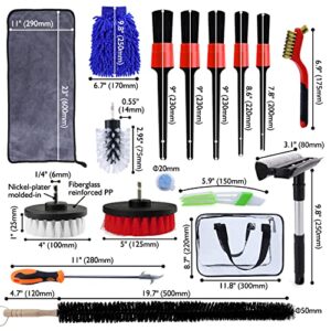 23PCS Car Wash Cleaning Tools Set Interior Exterior Car Cleaning Tools Kit with Car Detailing Kit Drill Brush Set Car Wash Tools Kit for Wheels,Windows,Dashboard,Engine Car Care Kit with Storage Bag