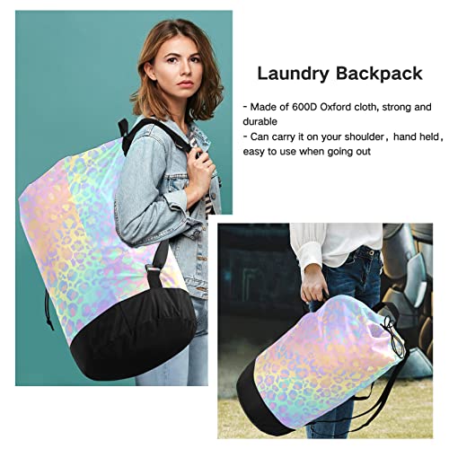 ALAZA Backpack Laundry Bag,Rainbow Leopard Print Cheetah Laundry Backpack Clothes Hamper Bag with Drawstring Closure for College, Travel, Laundromat, Apartment(3be1a)