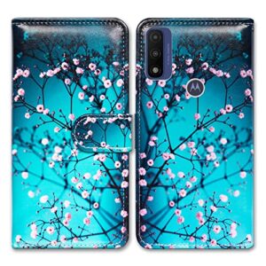 bcov motorola moto g pure case, moto g power 2022 case, plum blossom flower leather flip phone case wallet cover with card slot holder kickstand for motorola moto g pure 2021/moto g power 2022