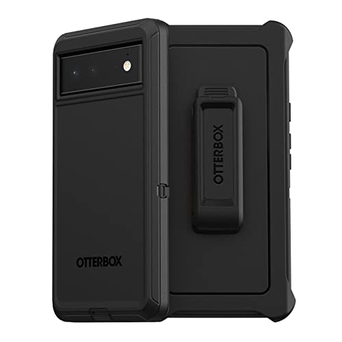 OtterBox Pixel 6 Defender Series Case - BLACK, rugged & durable, with port protection, includes holster clip kickstand