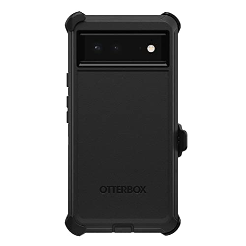 OtterBox Pixel 6 Defender Series Case - BLACK, rugged & durable, with port protection, includes holster clip kickstand