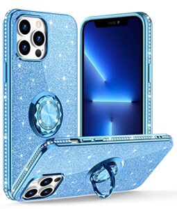ocyclone iphone 13 pro max 6.7" glitter case - sparkle diamond cover with ring stand for women & girls - blue
