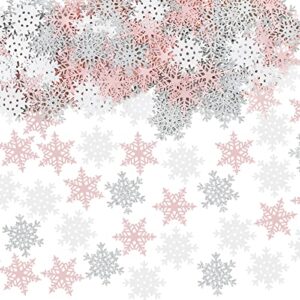 200pcs snowflakes confetti decorations for winter wonderland decorations, white pink silver winter snowflake confetti for winter christmas birthday holiday party table decorations supplies