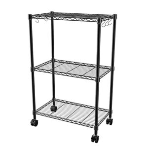 storage shelves, 3 tier shelf adjustable wire shelving unit, sturdy steel metal shelves heavy duty shelving rolling cart with casters for garage, kitchen, living room, bathroom, 23.6l x 13.8w x 35.4h
