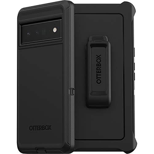 OtterBox Pixel 6 Pro Defender Series Case - BLACK, rugged & durable, with port protection, includes holster clip kickstand