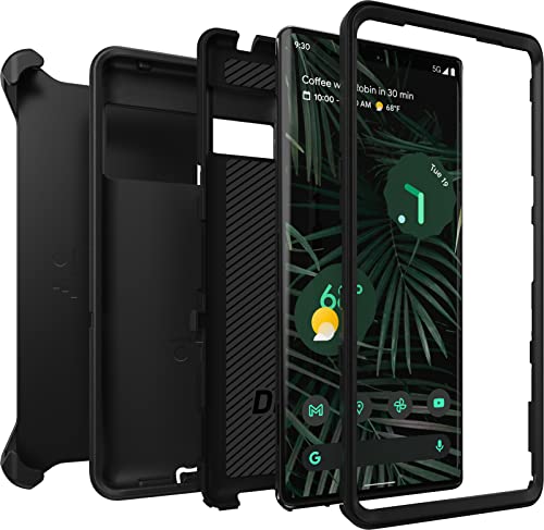 OtterBox Pixel 6 Pro Defender Series Case - BLACK, rugged & durable, with port protection, includes holster clip kickstand