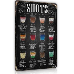 bar shots menu metal sign, vintage bar sign wall decor for your home bar area, man cave decor, kitchen,cafe pub, restaurant, 8x12 inches retro bar signs for home bar