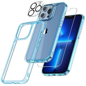 tauri [5 in 1 designed for 13 pro max case, [not-yellowing] with 2x tempered glass screen protector + 2x camera lens protector, [military-grade drop protection] slim phone case 6.7 inch sierra blue
