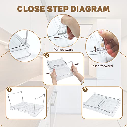 EsLuker.ly Set of 3 Stackable Cabinet Shelf Kitchen Cabinet Organizers and Storage, Foldable Cabinet Storage Shelf Rack Kitchen Counter Shelves for Pantry Cupboard, Clear Plastic/Metal