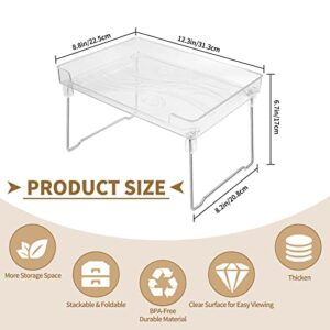 EsLuker.ly Set of 3 Stackable Cabinet Shelf Kitchen Cabinet Organizers and Storage, Foldable Cabinet Storage Shelf Rack Kitchen Counter Shelves for Pantry Cupboard, Clear Plastic/Metal