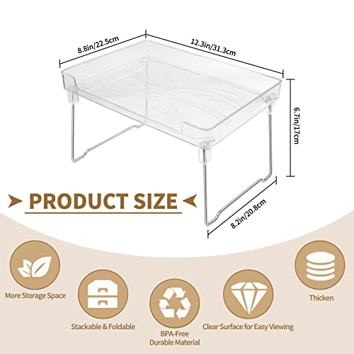 EsLuker.ly Set of 3 Stackable Cabinet Shelf Kitchen Cabinet Organizers and Storage, Foldable Cabinet Storage Shelf Rack Kitchen Counter Shelves for Pantry Cupboard, Clear Plastic/Metal