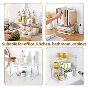 EsLuker.ly Set of 3 Stackable Cabinet Shelf Kitchen Cabinet Organizers and Storage, Foldable Cabinet Storage Shelf Rack Kitchen Counter Shelves for Pantry Cupboard, Clear Plastic/Metal