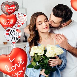 24 Pieces Valentines Day Balloons I Love You Foil Balloon Kiss Me Heart Decorations Anniversary Romantic 18 Inch Balloon for Valentines Sweetest Day Wedding Supplies