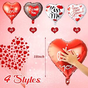 24 Pieces Valentines Day Balloons I Love You Foil Balloon Kiss Me Heart Decorations Anniversary Romantic 18 Inch Balloon for Valentines Sweetest Day Wedding Supplies