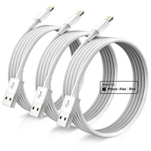 iphone charger cord lightning cables, original [3pack 6ft] apple mfi certified usb a charging cable for iphone 13 12 11 mini pro xr xs max x se 8 7 6 plus ipad ipod airpods - white