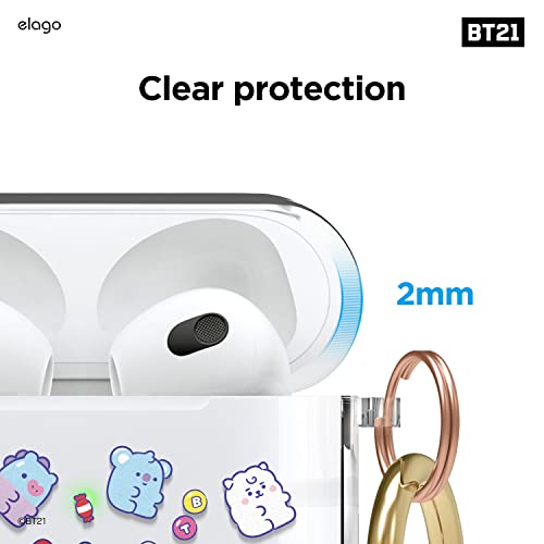 elago BT21 Case Compatible with Apple AirPods 3rd Generation Case, Clear Case with Keychain Compatible with AirPods 3 Case, Reduce Yellowing, Wireless Charging [Official Merchandise] [7FLAVORS]