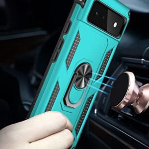 IKAZZ Suitable for Google Pixel 6 Case,Military Grade Shockproof Heavy Duty Protective Phone Case Pass 16ft Drop Test with Magnetic Kickstand Car Mount Holder for Google Pixel 6 Turquoise
