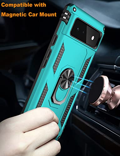 IKAZZ Suitable for Google Pixel 6 Case,Military Grade Shockproof Heavy Duty Protective Phone Case Pass 16ft Drop Test with Magnetic Kickstand Car Mount Holder for Google Pixel 6 Turquoise