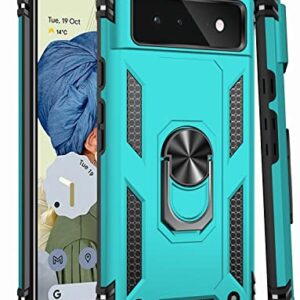 IKAZZ Suitable for Google Pixel 6 Case,Military Grade Shockproof Heavy Duty Protective Phone Case Pass 16ft Drop Test with Magnetic Kickstand Car Mount Holder for Google Pixel 6 Turquoise