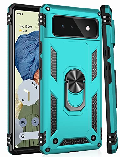 IKAZZ Suitable for Google Pixel 6 Case,Military Grade Shockproof Heavy Duty Protective Phone Case Pass 16ft Drop Test with Magnetic Kickstand Car Mount Holder for Google Pixel 6 Turquoise