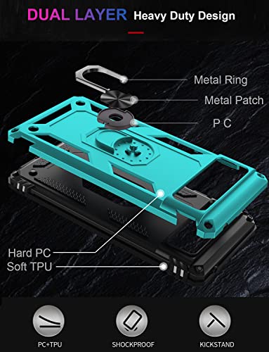 IKAZZ Suitable for Google Pixel 6 Case,Military Grade Shockproof Heavy Duty Protective Phone Case Pass 16ft Drop Test with Magnetic Kickstand Car Mount Holder for Google Pixel 6 Turquoise