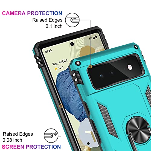 IKAZZ Suitable for Google Pixel 6 Case,Military Grade Shockproof Heavy Duty Protective Phone Case Pass 16ft Drop Test with Magnetic Kickstand Car Mount Holder for Google Pixel 6 Turquoise