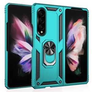 ikazz galaxy z fold 3 case,samsung z fold 3 cover military grade shockproof heavy duty protective phone case pass 16ft drop test with magnetic kickstand for samsung galaxy z fold 3 turquoise