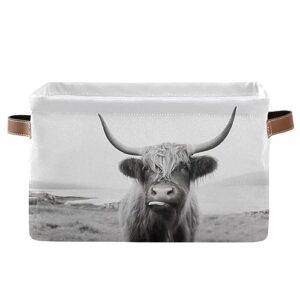 xigua scottish highland cow print storage bin collapsible canvas storage basket closet organizer with handles for bedroom nursery shelves laundry room, 1 pack