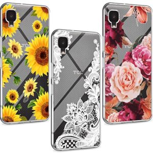 YJROP (3-Pack) for Alcatel TCL A3 A509DL/for TCL A30 Case, Soft Clear TPU [Scratch-Resistant] Drop Silicone Bumper Protection Shockproof Phone Case Cover for Alcatel TCL A3 A509DL,Flower