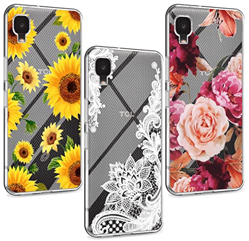 YJROP (3-Pack) for Alcatel TCL A3 A509DL/for TCL A30 Case, Soft Clear TPU [Scratch-Resistant] Drop Silicone Bumper Protection Shockproof Phone Case Cover for Alcatel TCL A3 A509DL,Flower