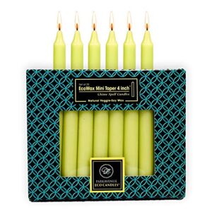 cocosoy organic mini taper 4" short candles for spells chime rituals prayer witchcraft supplies. cute birthday & party candles. premium coconut soy wax bulk package of 20 fresh green candles