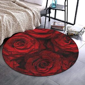 fashion round area rug soft flannel throw rugs non-slip floor carpet home decor for living room bedroom office, red rose, 60 inch diameter
