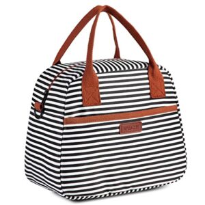 vaschy lunch bags for women, cute insulated lunch box tote reusable cooler bag with removable shoulder strap for work classic strip