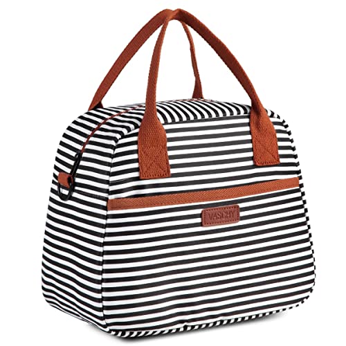 VASCHY Lunch Bags for Women, Cute Insulated Lunch Box Tote Reusable Cooler Bag with Removable Shoulder Strap for Work Classic Strip